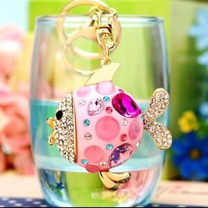 Lovely Fish Cute Crystal Charm Purse Handbag Car Key KeyRing KeyChain